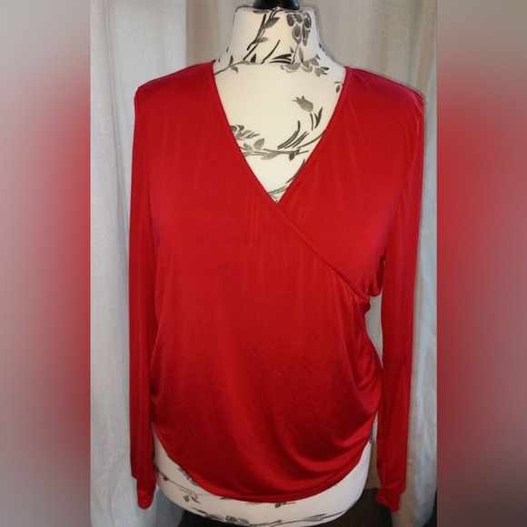 Daisy Fuentes Red Wrap Blouse with Long Sleeves - Picture 1 of 4